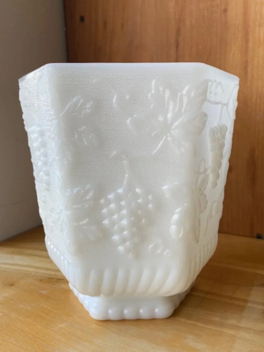 Milk Glass Vase with Grapevine Design